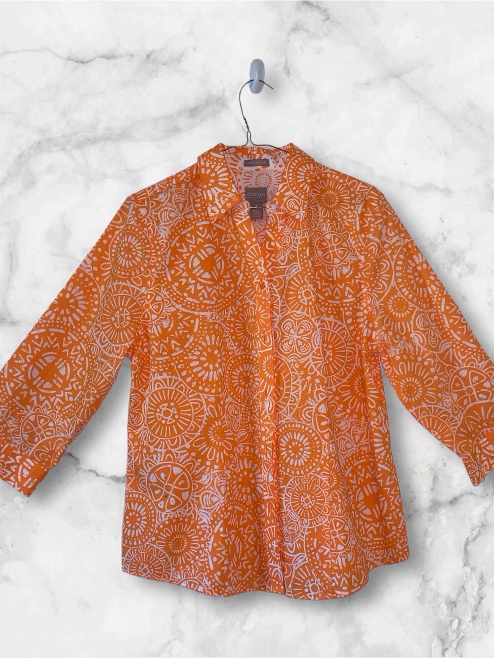 Chicos Womens Three quarter Button-Up Shirt Size M